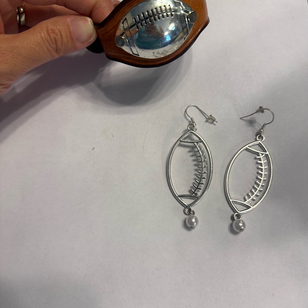 Silver Football Dangle Earrings + Bracelet